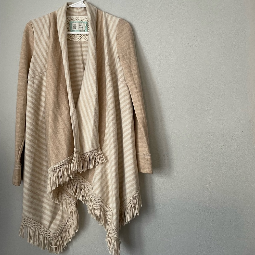 Anthropologie Saturday Sunday Women’s Beige Fringe Cardigan XS - Picture 1 of 4